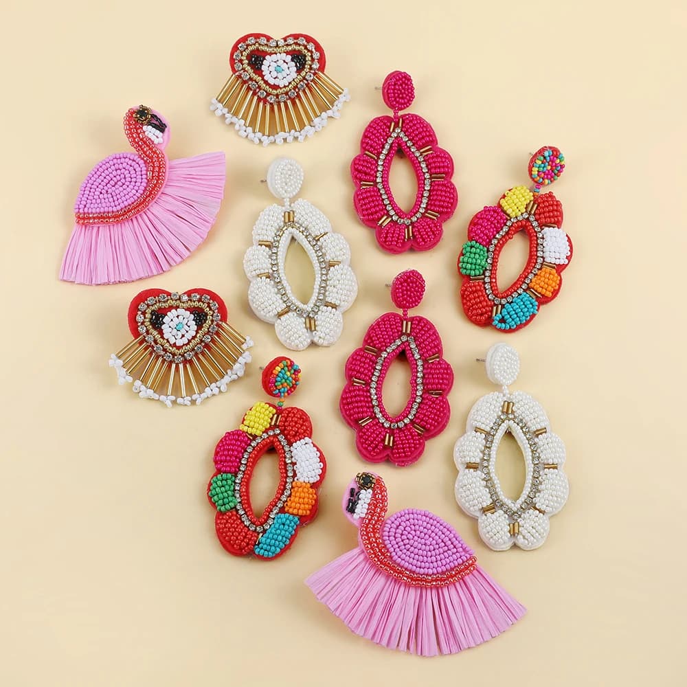 Handmade Colorful beads Flower Fruit Drop Earrings for Women Earrings with Beads Boho Beach Jewelry