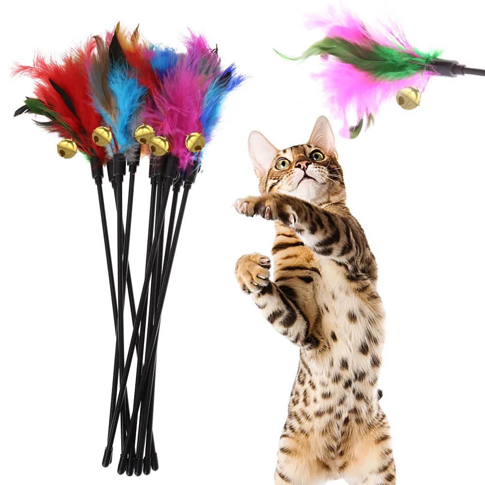 Cat Interactive Wand Colorful Feather Chicken Feather Cat Stick Bell Portable Creative Fashion Novelty Pet Cat Supplies