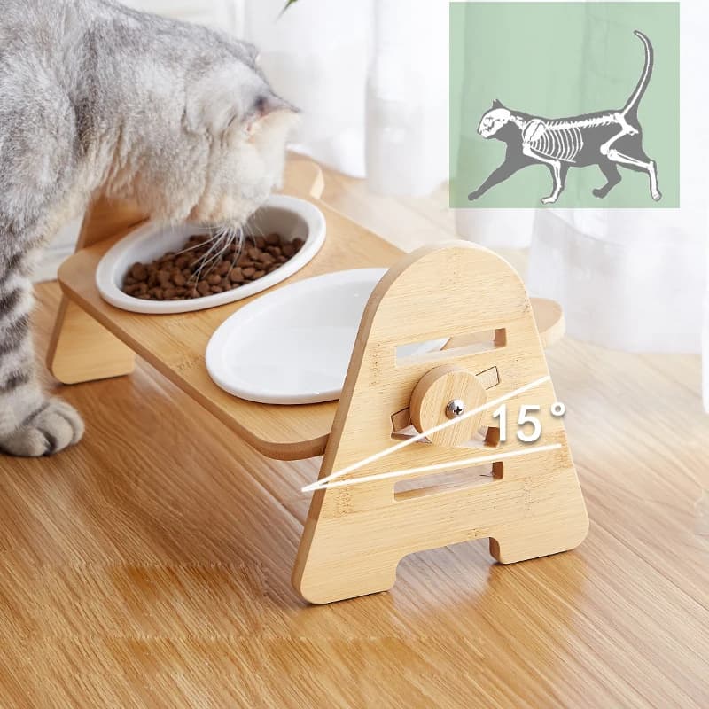 Ciotola per cibo per gatti Cane rialzato Supporto rialzato regolabile in ceramica Alimentatore Cura del collo Forniture per animali domestici per cani e gatti Ciotole d'acqua