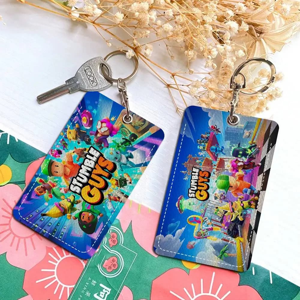 Portachiavi con custodia protettiva per carte di credito, ID e bancomat, a tema Stumble Guys, alla moda