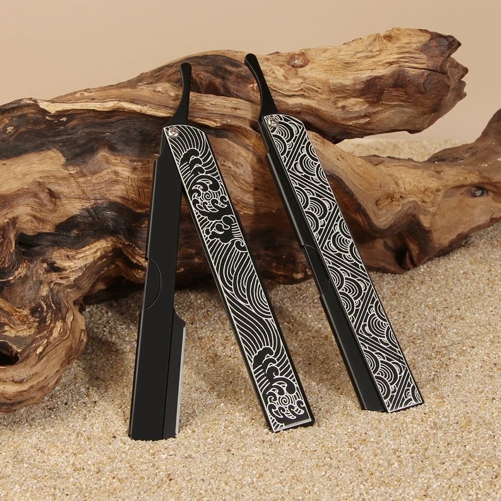 Barba Trimmer in acciaio inossidabile Rasoio manuale con bordo dritto Rasoio pieghevole da uomo Parrucchiere Barbiere Taglio dei capelli Supporto per lama da barba
