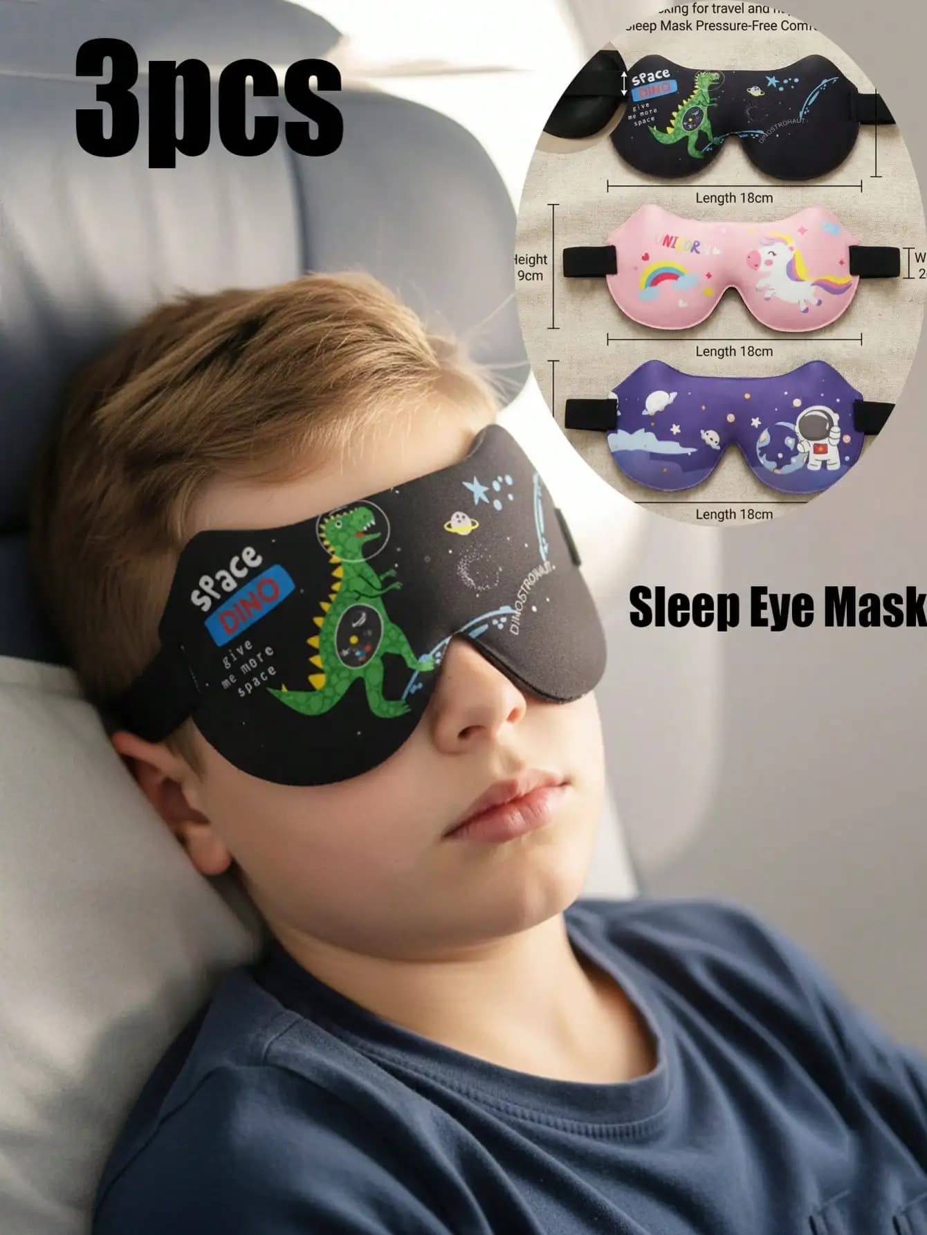 3Pcs Kids Adults 3D Stereo Sleep Eye Mask Dinosaur Unicorn Printed Soft Shading Eye Cover For Nap Travel Flight