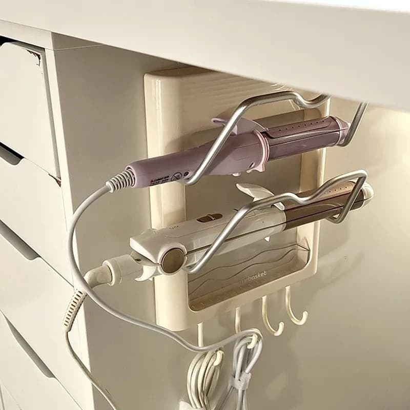 Portaoggetti per asciugacapelli a parete Porta ferro arricciacapelli Portaoggetti per bagno Scaffale portaoggetti Accessori per il bagno