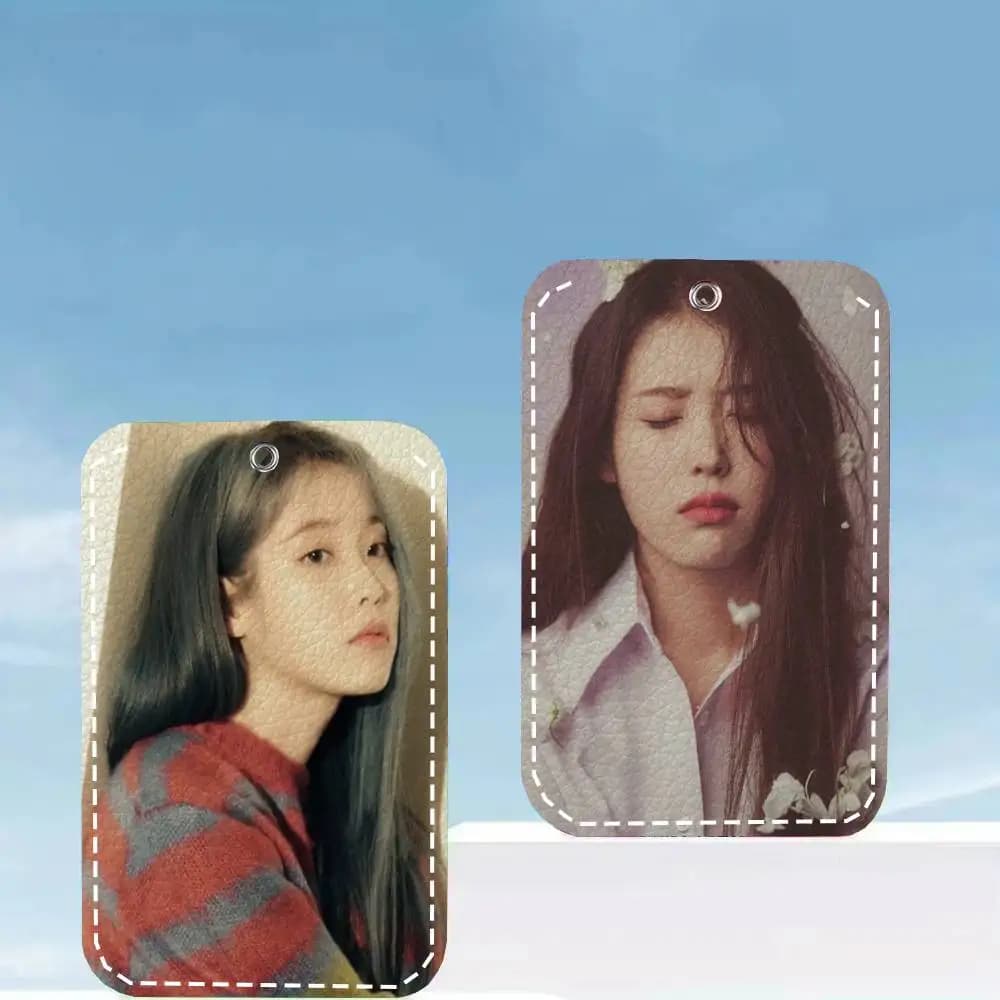 Korean Singer Lee Ji Eun IU Card Case Keychain Access Card Bag Key Tag Ring Leather Card Holder Key Ring Access