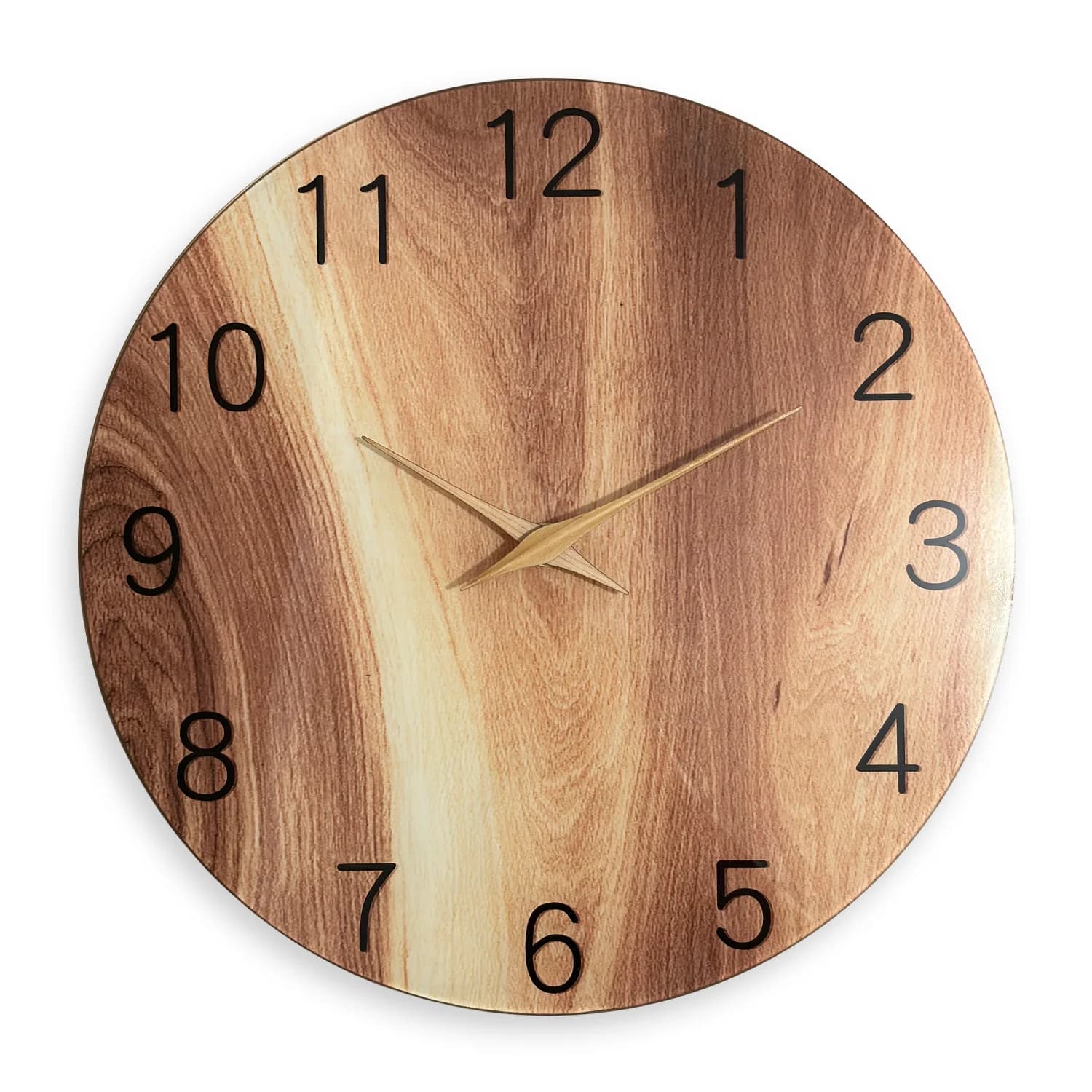 12-16 inch wall clock, 1 piece, with wood vein pattern and solid wood hands, tempered glass silent wall clock, home decoration