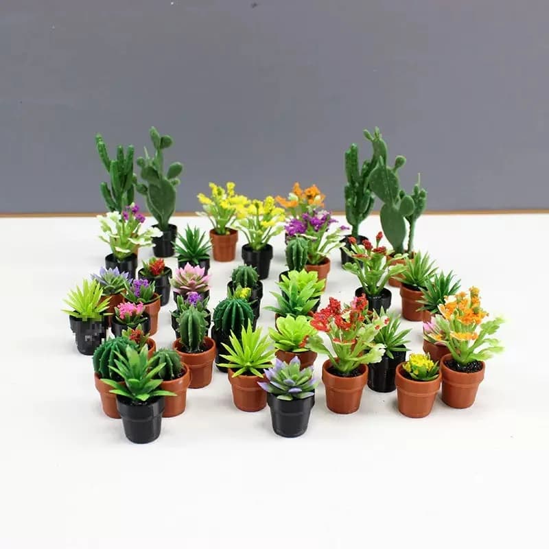 Set di 5 Piante in Vaso in Miniatura 1:12 per Casa delle Bambole, Giardino Fatato, Decorazione da Scrivania e Micro Scene
