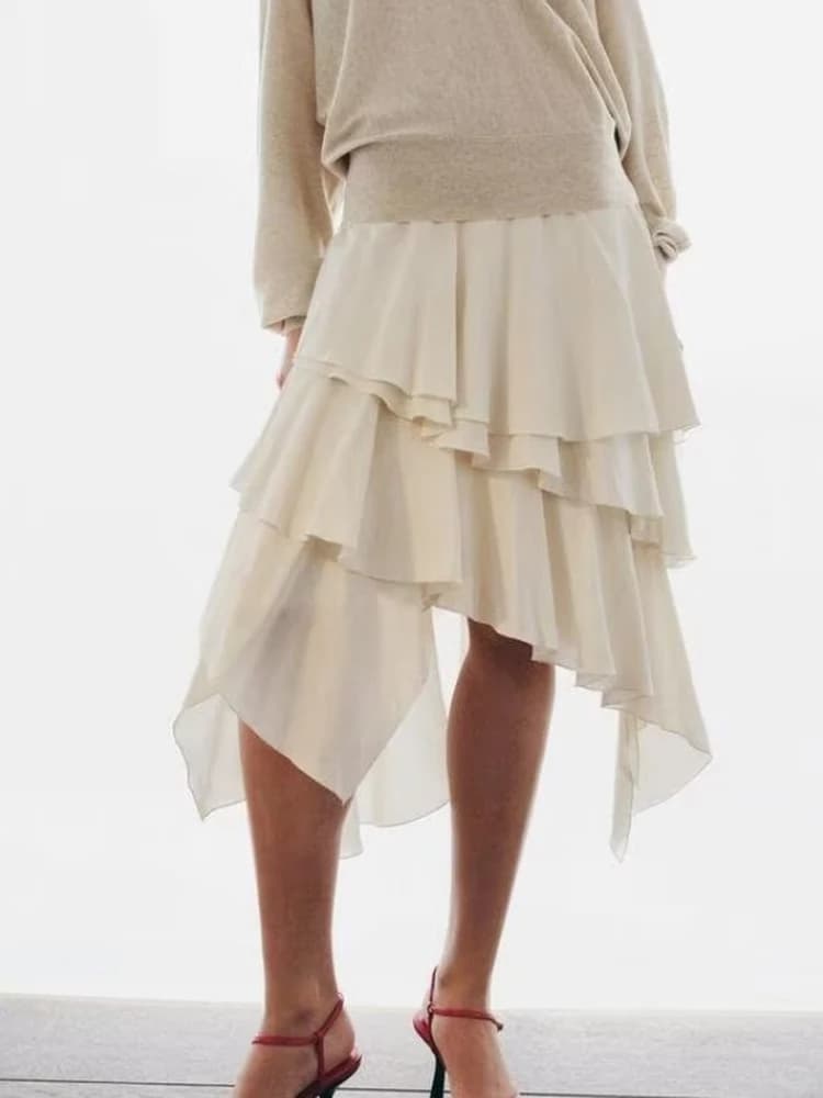 Spring 2026 New Women's Faion Mid-Waist Layered Design Smooth f Skirt Cake Sle Loose Fit Ladies' Skirts