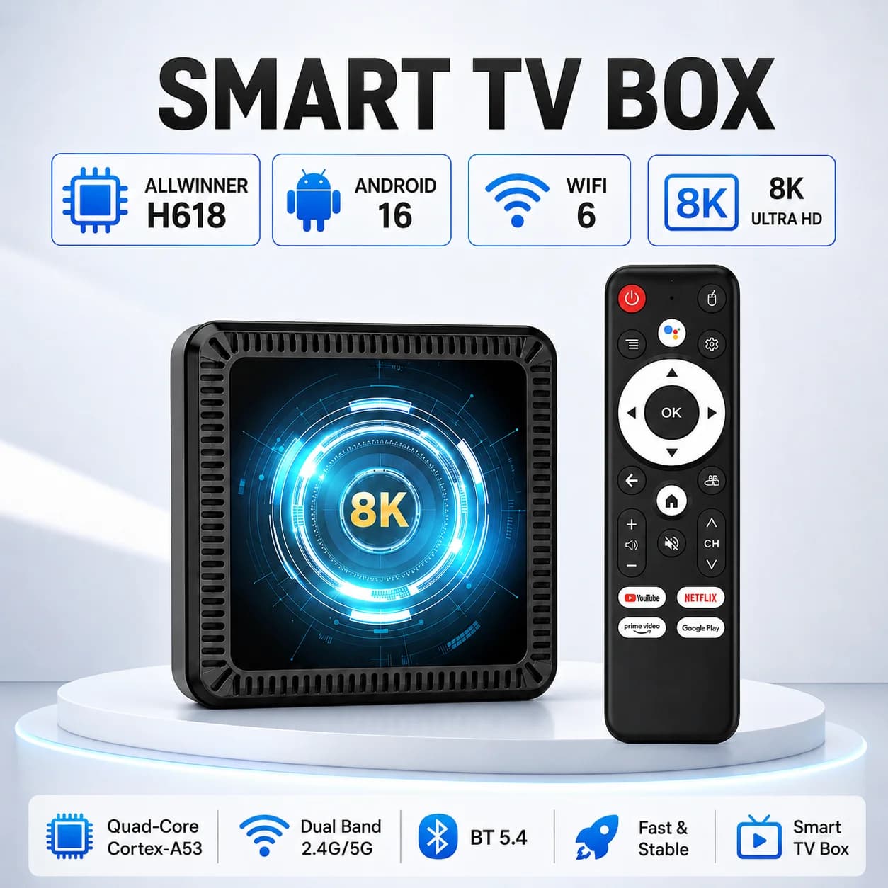 BLKJ Smart TV Box Allwinner H618 Android 16 Streaming Media Player Quad Core Cortex A53 Ram 4GB 8GB Rom 64GB 128GB Set Top Box