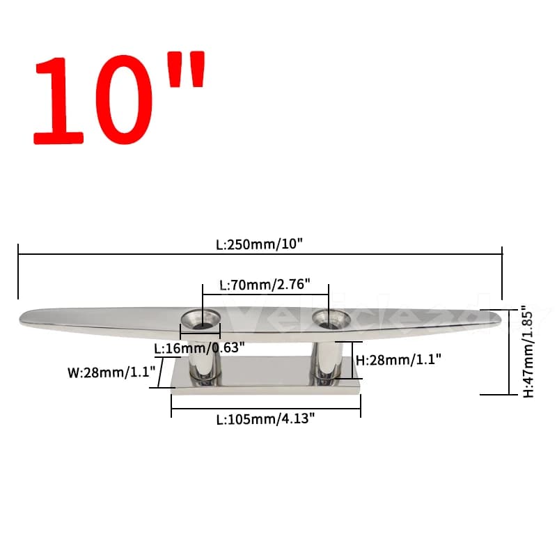 2x Bittele di Ormeggio Combo in Acciaio Inossidabile Lucidato da 4, 5, 6, 8, 10 Pollici, con 2 Fori, per Imbarcazioni, Ponti di Barche, Ancoraggio Corde e Yacht