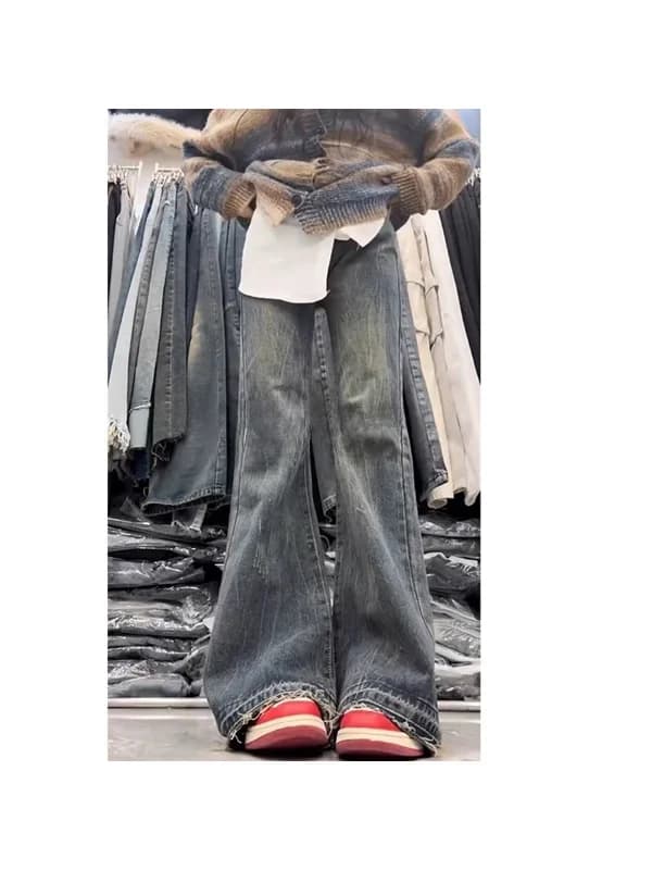 High Waist Loose Fit Bootcut Jeans Women's Spring Autumn plus Size Straight Leg Wide Leg Pants Not Tight on Legs Fat MM
