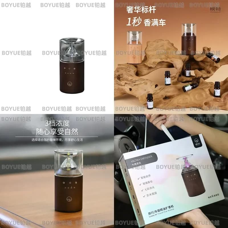 Portable Car Home Essential Oil Diffuser Solid Wood Silent Aromatherapy Machine 3 Speed Adjustable Atmosphere Light