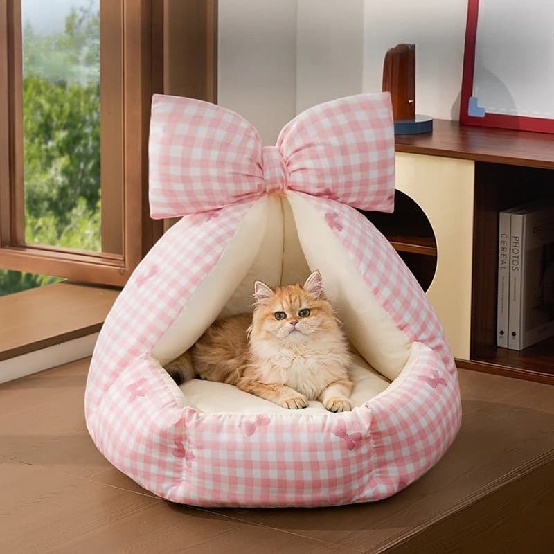 Cuccia per Gatti 3D a Forma di Fiocco, Villa per Animali Domestici, Cuccia per Cani, Tappetini per Dormire, Letti Creativi con Schienale per Gatti, Cuccia Morbida e Confortevole per Animali Domestici, Cuccia per Cuccioli