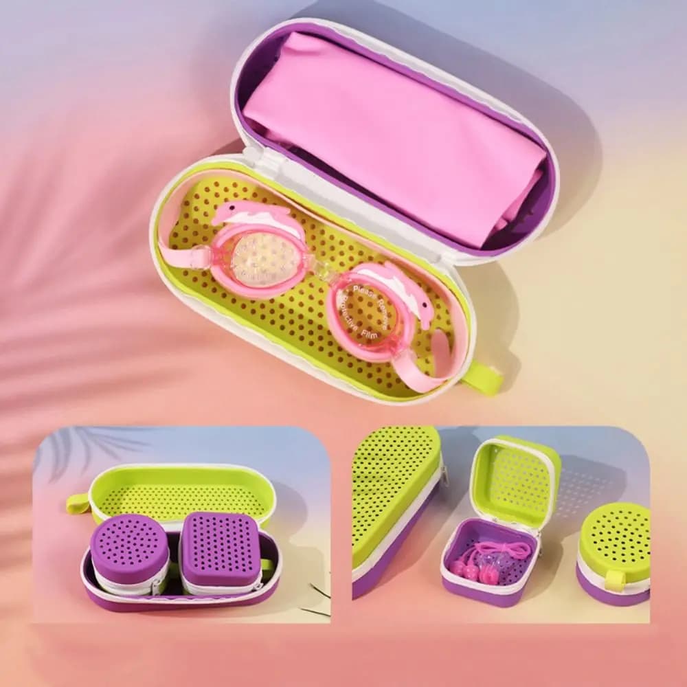 Scatola portaocchiali in silicone con foro di drenaggio a doppio lato, custodia per occhiali da miopia, impermeabile e traspirante, protezione per occhiali da sole