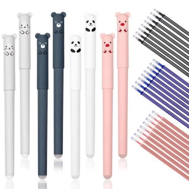 1-45Pcs Cute Cartoon Cat Erasable Gel Pen Set, Washable Ink Refillable Smooth Writing Pens with Comfort Grip for School Office