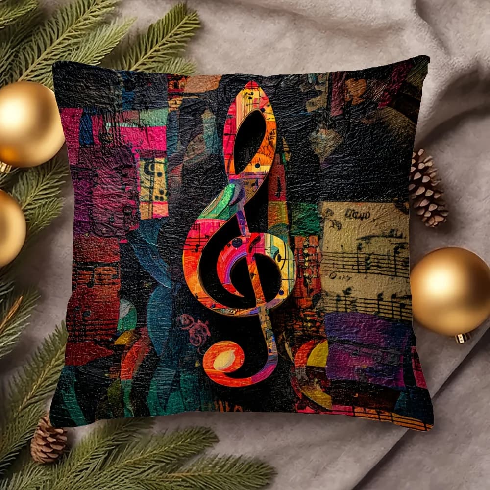 Fodera per cuscino colorata a doppia faccia con nota musicale e chiave di violino, federa decorativa lavabile con cerniera, motivo artistico musicale astratto