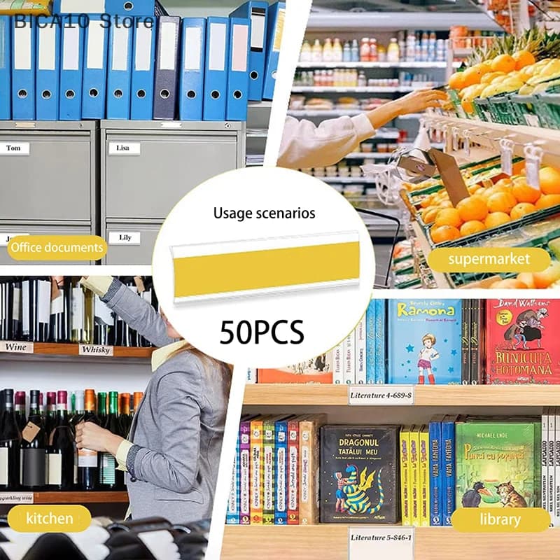 【CC】50 pezzi porta cartellino del prezzo autoadesivo cartelli del prezzo del supermercato cartellino del prezzo espositore porta etichette del prezzo in PVC trasparente