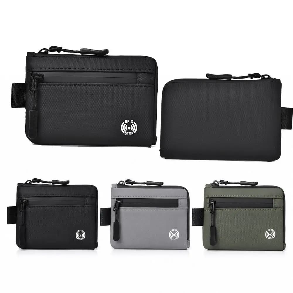 Portable RFID Blocking Rfid Credit Card Holder Anti-Theft Zipper Men Wallets Multi-Compartment Nylon Zipper Coin Purse