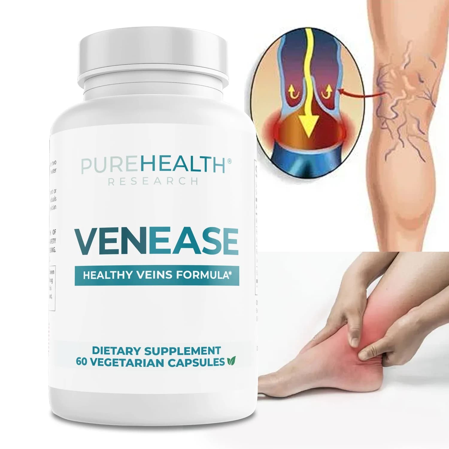 VENEASE - Supporto per le vene delle gambe che favorisce un sano flusso sanguigno e allevia il fastidio nelle gambe, nei piedi e alle caviglie