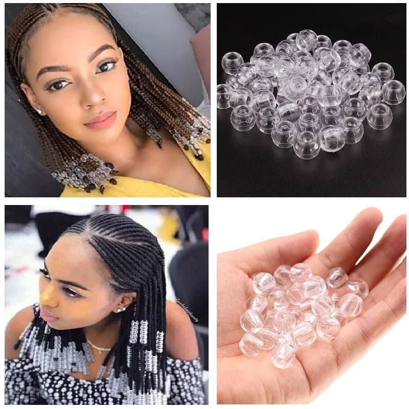 50 pz/lotto 12 MILLIMETRI Perline Per Capelli In Resina Trasparente 6 millimetri Foro Grande Dreadlock Perline Per Treccia Polsino Dei Capelli Accessori Anello di Metallo Per Capelli