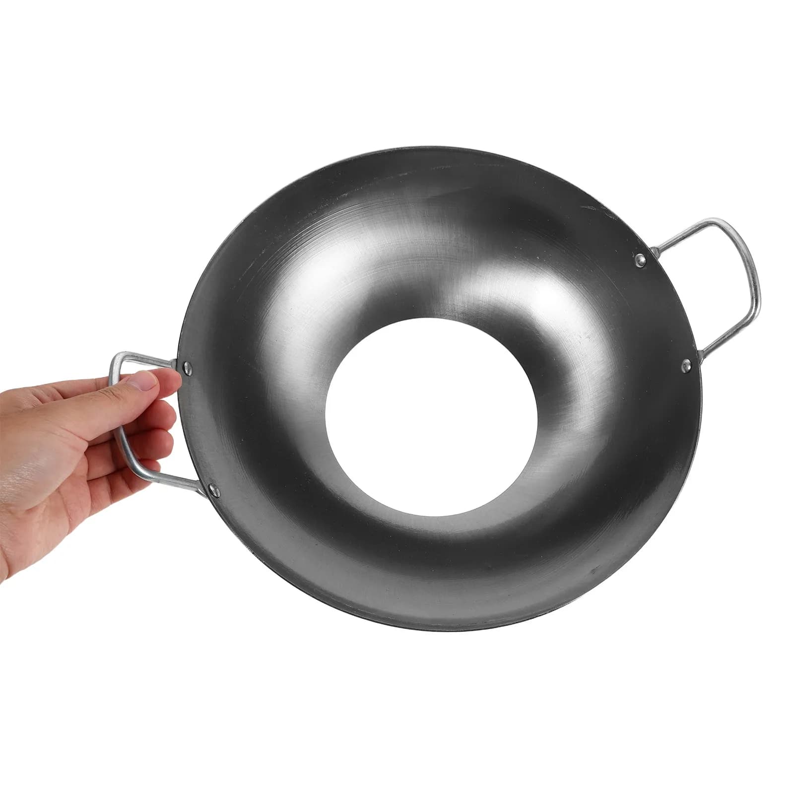 Supporto per Wok in Ferro Antiscivolo con Doppio Manico, Antivento, Fondo Aperto, per Fornello a Gas, Accessori da Campeggio e Cucina