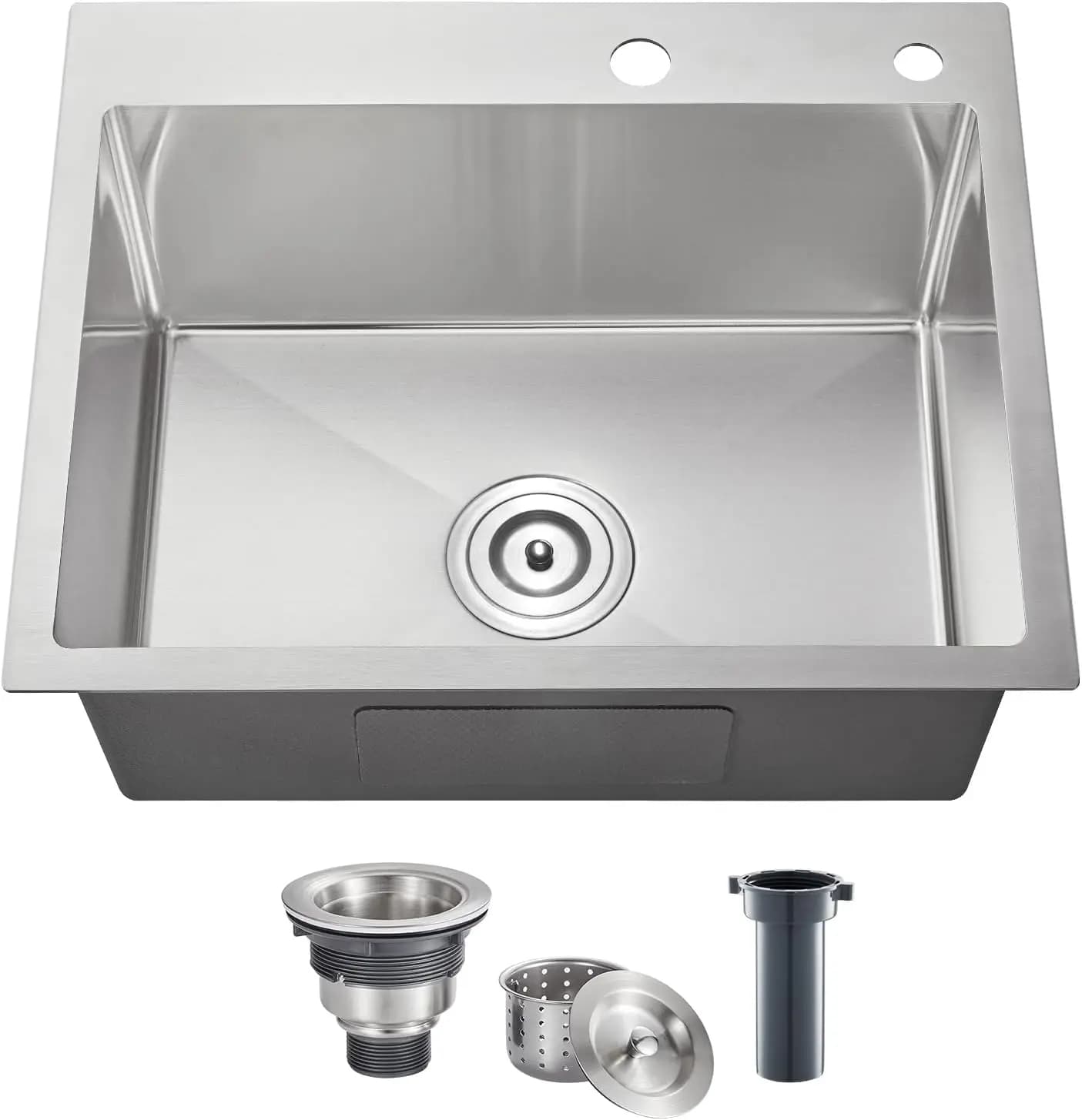 Kitchen sink in stainless steel 20x16 Inches, Single Bathtub with Nichel Finish Brushed, Deep sink for Food Preparation