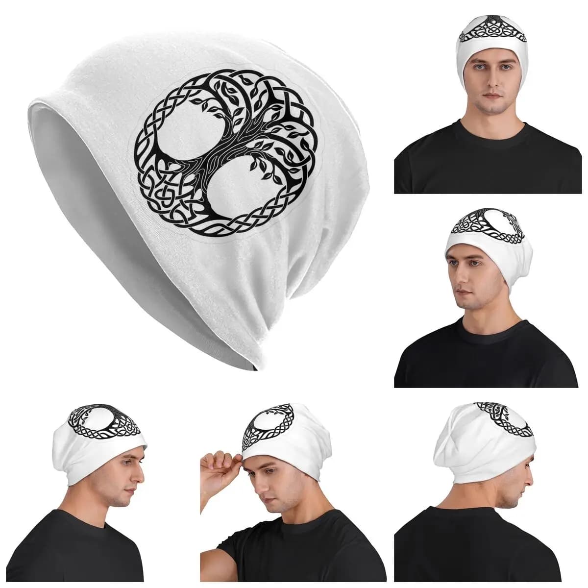 Tree Of Life With Triquetra On Futhark Unisex Adult Beanies Knitted Bonnet Hat Warm Fashion Autumn Winter Outdoor Skullies Hats