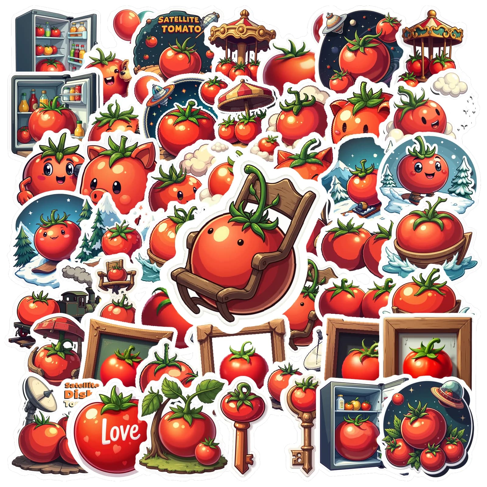 Set di 50 adesivi per pomodoro cartoni animati, graziosi decalcomanie per verdure, cancelleria, aula, telefono, laptop, bagagli, auto, bottiglia d'acqua