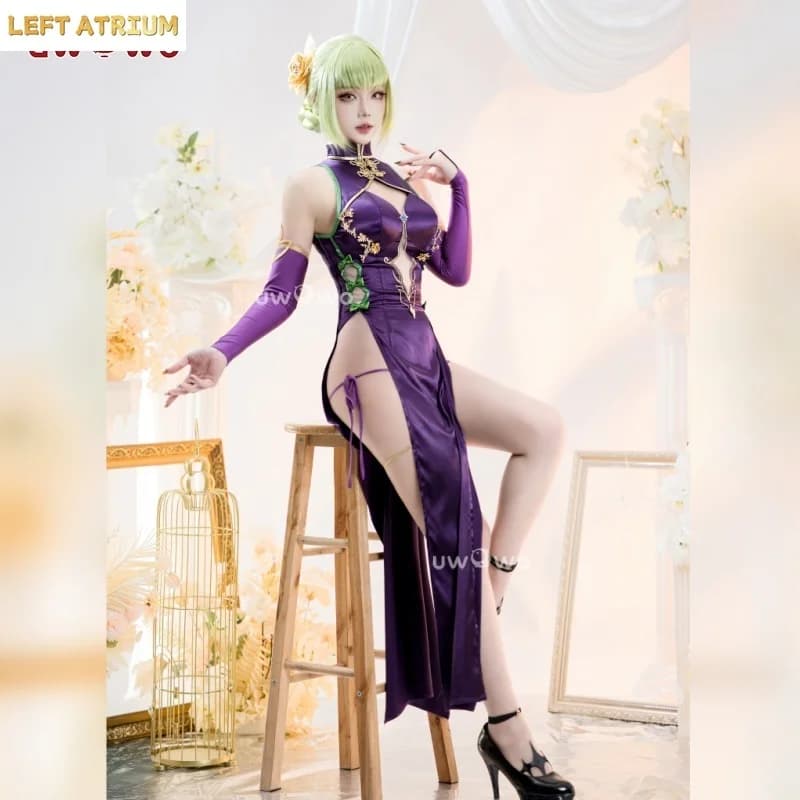 IN STOCK UWOWO C.C. Cosplay Codee Geasss: C.C. CC Purple Cheongsam Cosplay Costume Purple Dress Halloween Costume