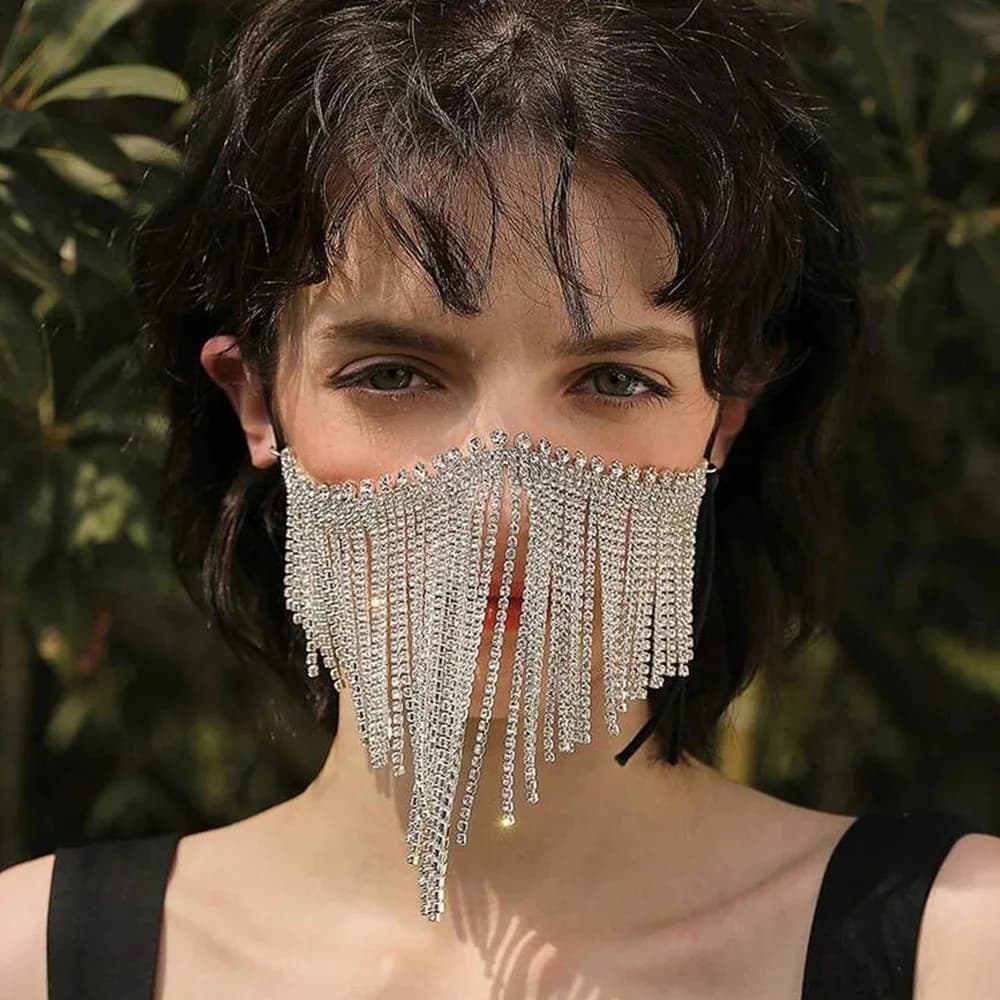 Stonefans Misterioso Nappa Maschera Catena Velo Donna Decorazione per il viso Festa Affascinante Gancio Strass Gioielli in maschera Fatti a mano