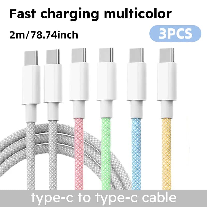 USB C Type C Cable for 3 Piece 60 W Nylon Fabric Quick Charger for Samsung for Xiaomi for iPhone 15 Pro/iPad/Android