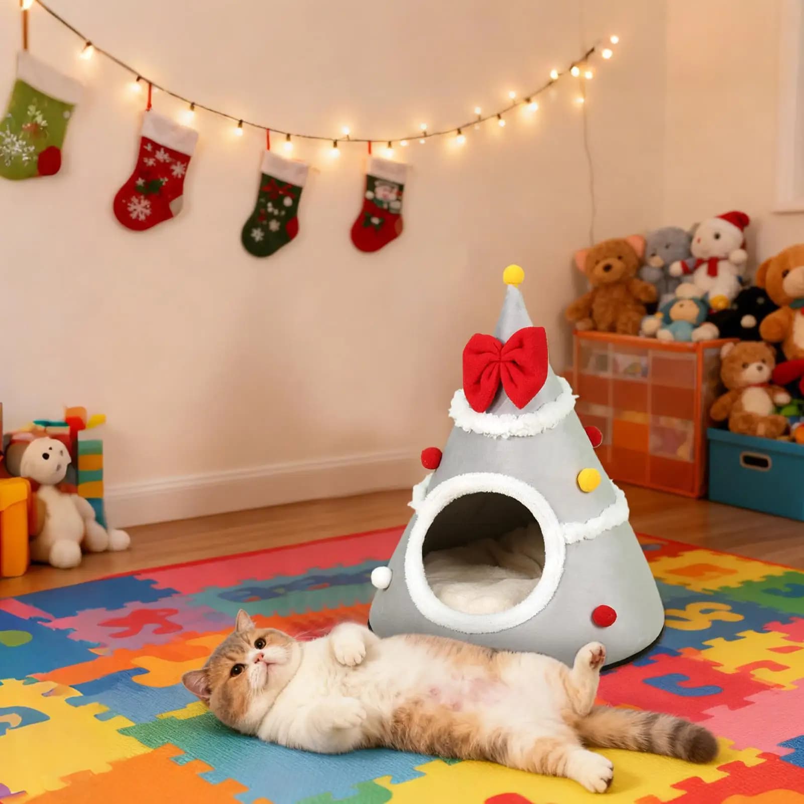 Baby cot with Christmas tree, washable, warm, semi-closed, for cats, Christmas sack for small, medium and large breeds, living room
