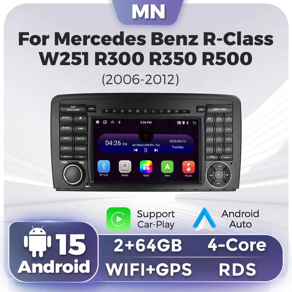 Autoradio Carplay Android Auto per Mercedes Benz Classe R W251 R280 R300 R320 R350 R500 2005-2017 con Navigatore GPS