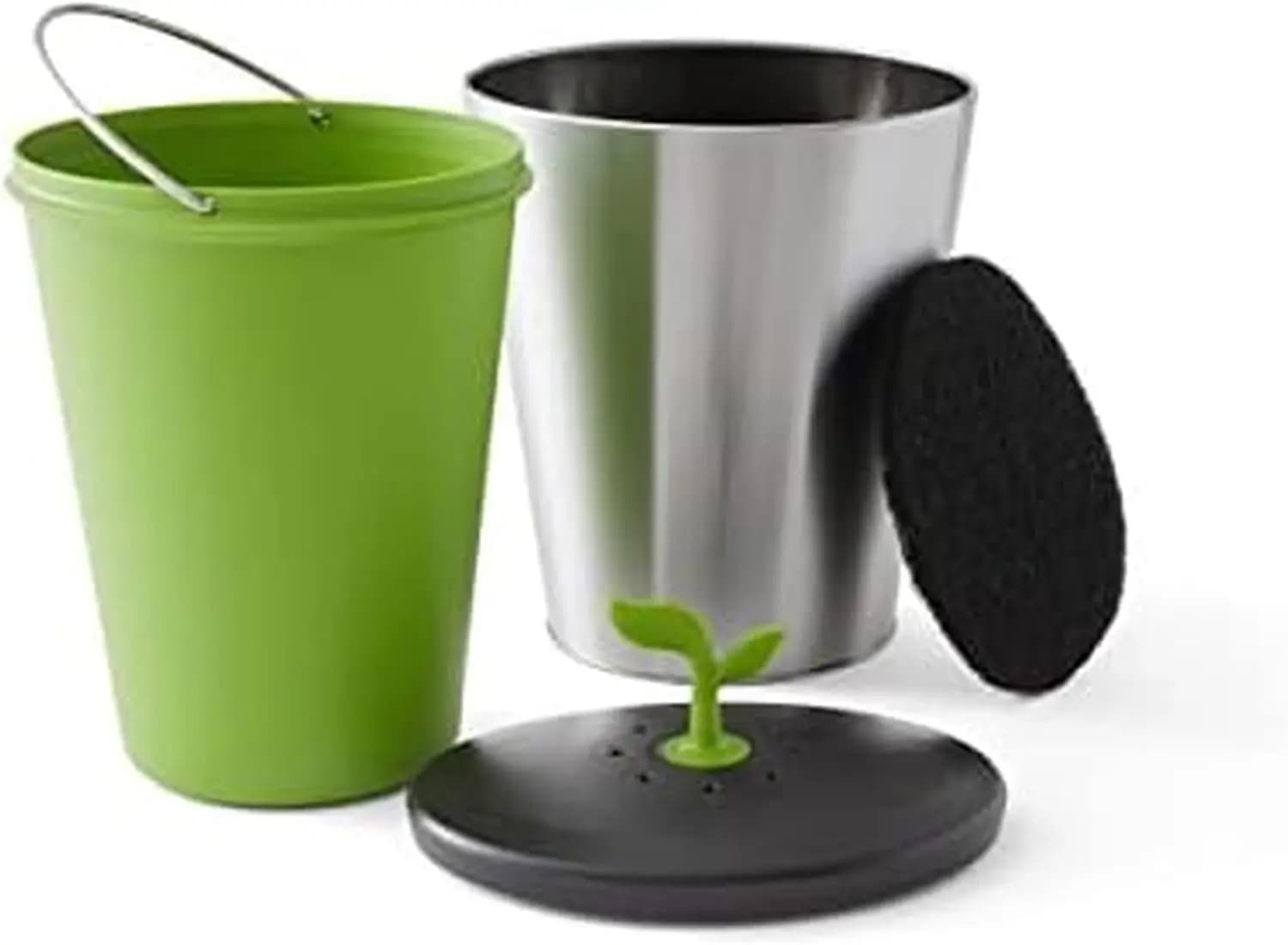 Contenitore per Compost da Bancone 3,3 Litri in Acciaio Inox con Filtro al Carbone per Cucina Senza Odori
