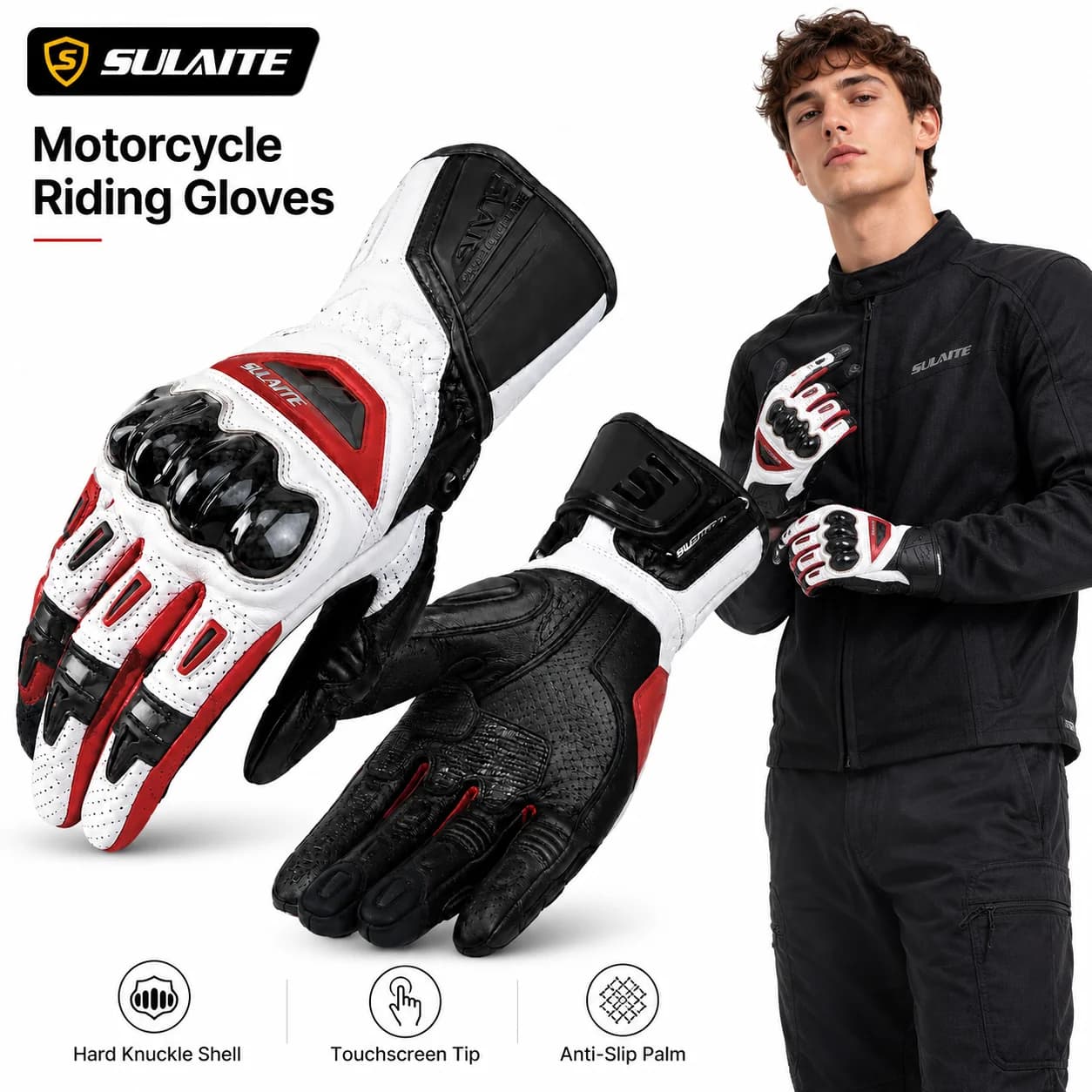 Guanti da moto estivi SULAITE, traspiranti, resistenti all'usura, antiscivolo, touchscreen.