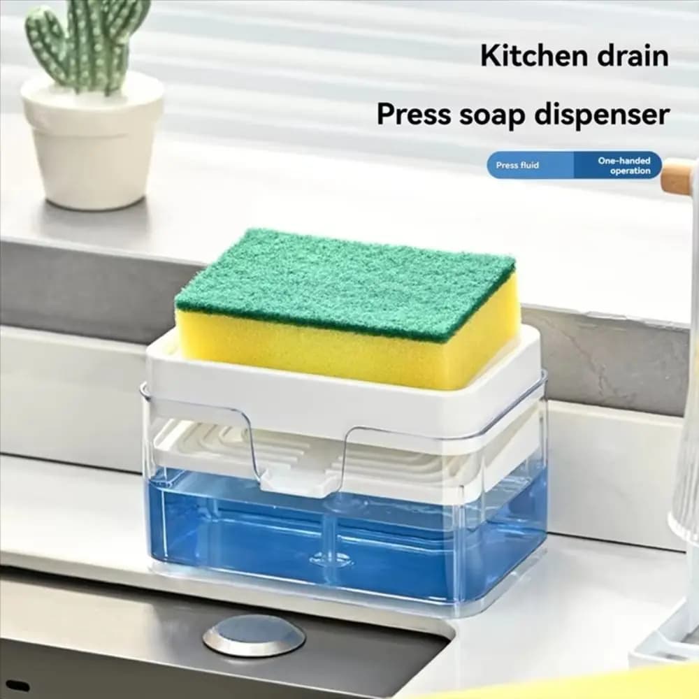 Dispenser di Sapone a Pressione per Lavello, Contenitore Multifunzionale Salvaspazio per Detersivo da Cucina, Ricarica Rapida Rimovibile