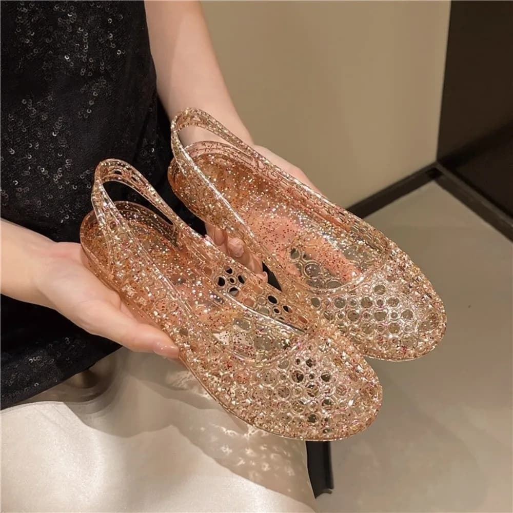 Crystal Transparent Sandals Footwear Breathable Hollow Fish Mouth Hollow Slip Shoe Closed Toe Light Flat Plastic Foot Gear