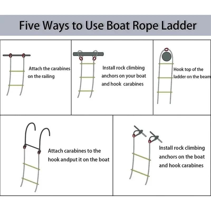 R6FE Portable Marine Boarding Rope Ladder Outdoor 5 Step Boat Rope Ladder for Inflatable Boat, Kayak, Motorboat, Canoeing