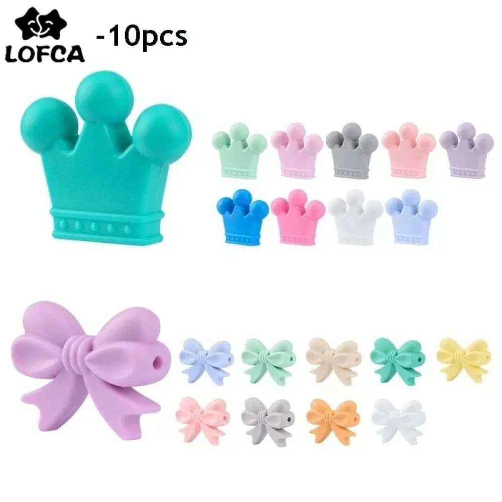 LOFCA 10 pz/lotto Corona In Silicone Perline BPA Libero Del Silicone Dentizione Perline Bambino Da Masticare Dentizione Collana FAI DA TE Ciuccio Pinze Accessorio