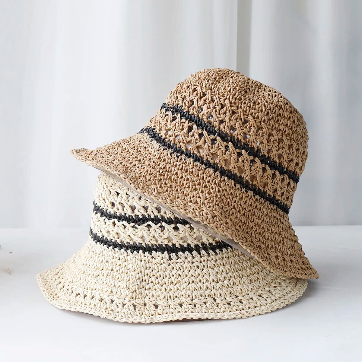2024 Womens Straw Hats crochet hat bucket hat UV Protection Sun Visor stripe Fisherman's Visors Ladies hat Women Summer hat Cap
