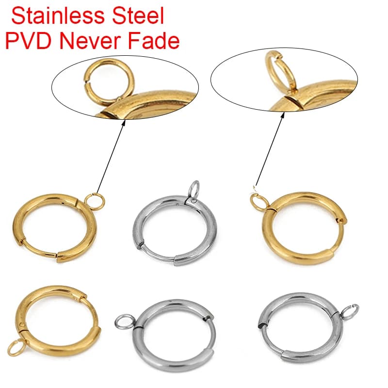 10 pcs PVD never fade hook earrings that create 16mm hypoallergenic stainless steel wire earrings clasp for jewelry results supply