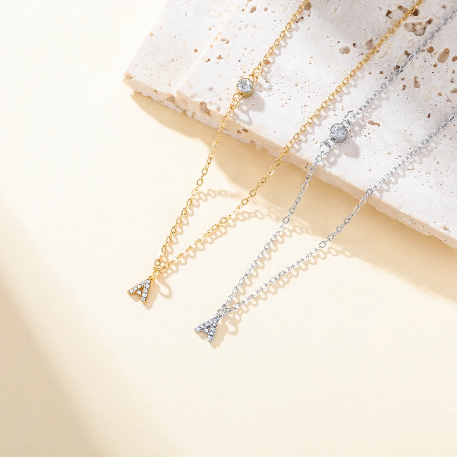 Stainless Steel A- Z Zircon CZ Pendant Necklace Gold Color Women Choker 26 Letters Alphabet Initial Jewelry Birthday Gift