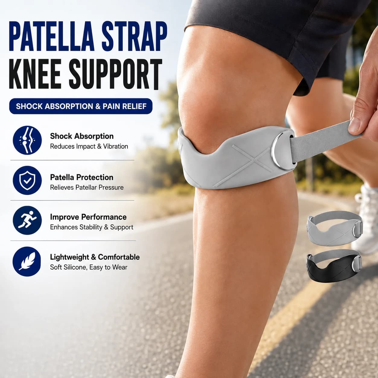 Special Patellar Belt for Running, Men's Sports Protective Equipment, Breathable, Urti Absorption, Silicone Rotulei Tent Support Belt