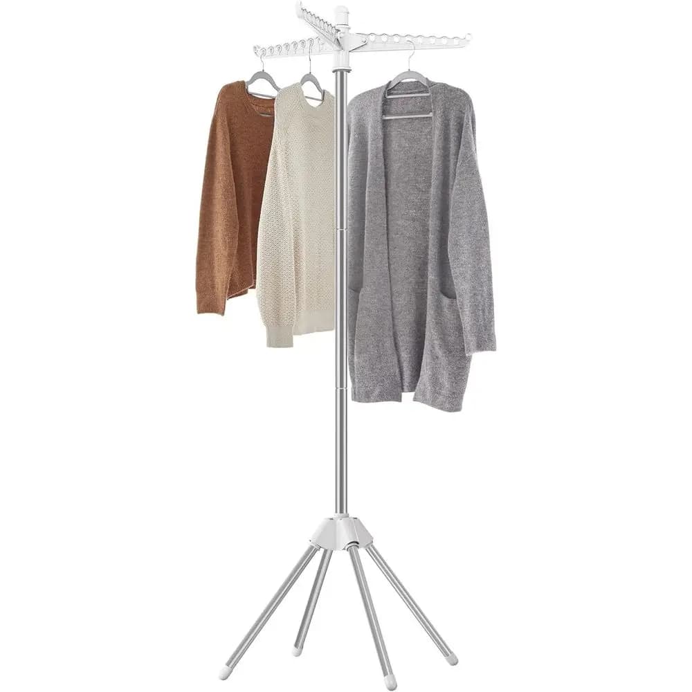 Clothes Drying Rack, 59-Inch Folding Laundry Drying Rack with 3 Rotatable Arms or Hangers, 4 Legs, Stainless Steel, Holds 27 Pie