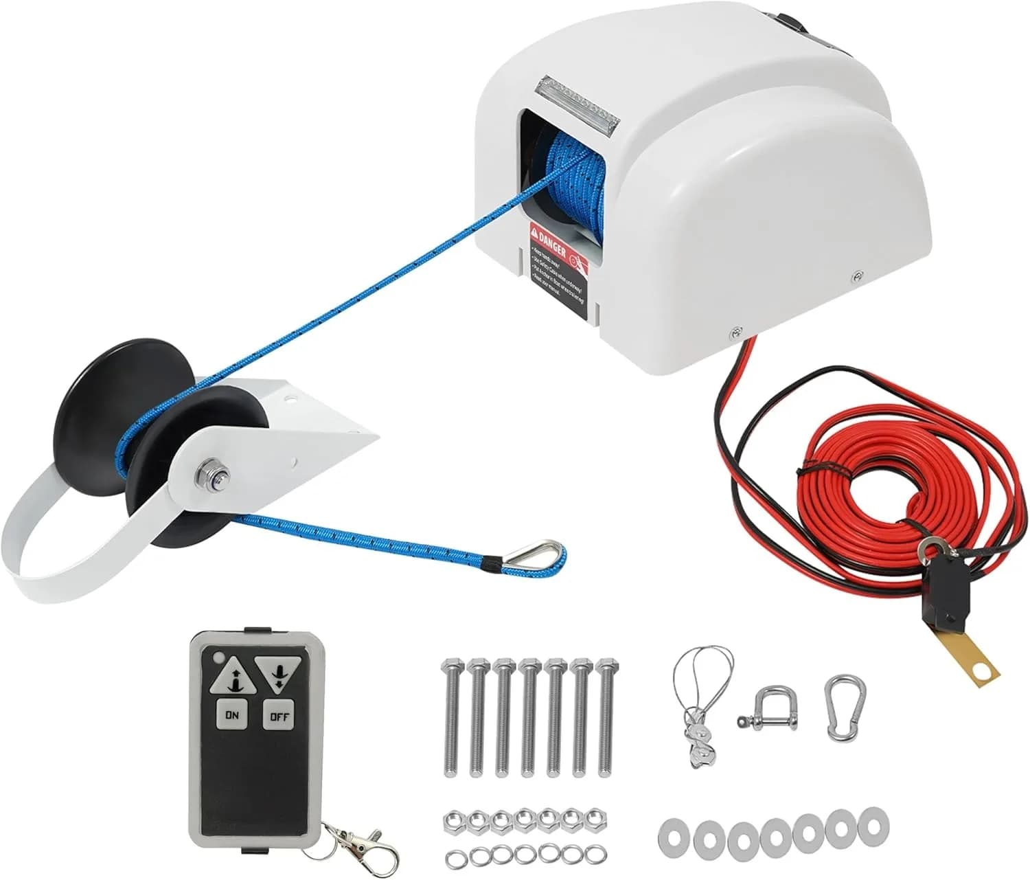 Winibo Bruce Anchor 45LBS Marine Electric Anchor Winch 12V Windlass With Remote Control Saltwater Boat Kit