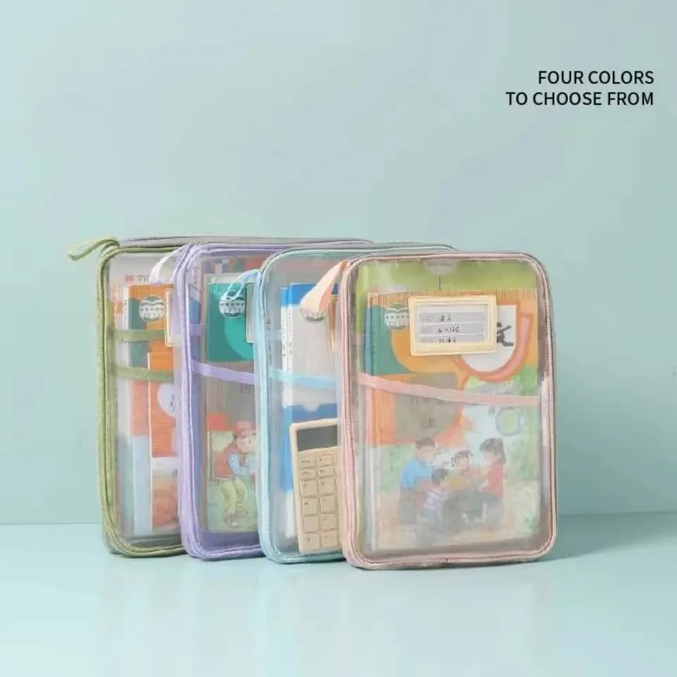 Transparent Mesh Zipper File Folder A4 Size Thickened Stationery Storage Bag for School Office and Travel Organization