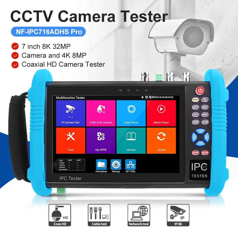 Noyafa 7 pollici CCTV IPC Tester 8MP AHD CVI TVI SDI Camera Tester VGA HDMI Input muslimah Camera Security Monitoring Cable Tester