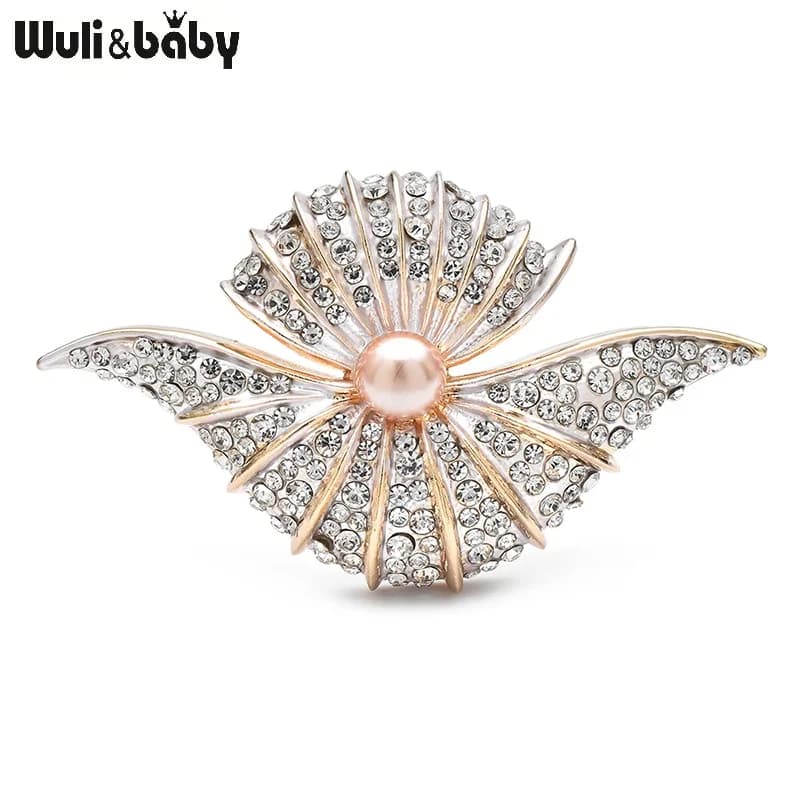 Wuli&baby Brillanti bellissime spille a conchiglia per le donne Bellissime spille per spille da ufficio per feste con perle