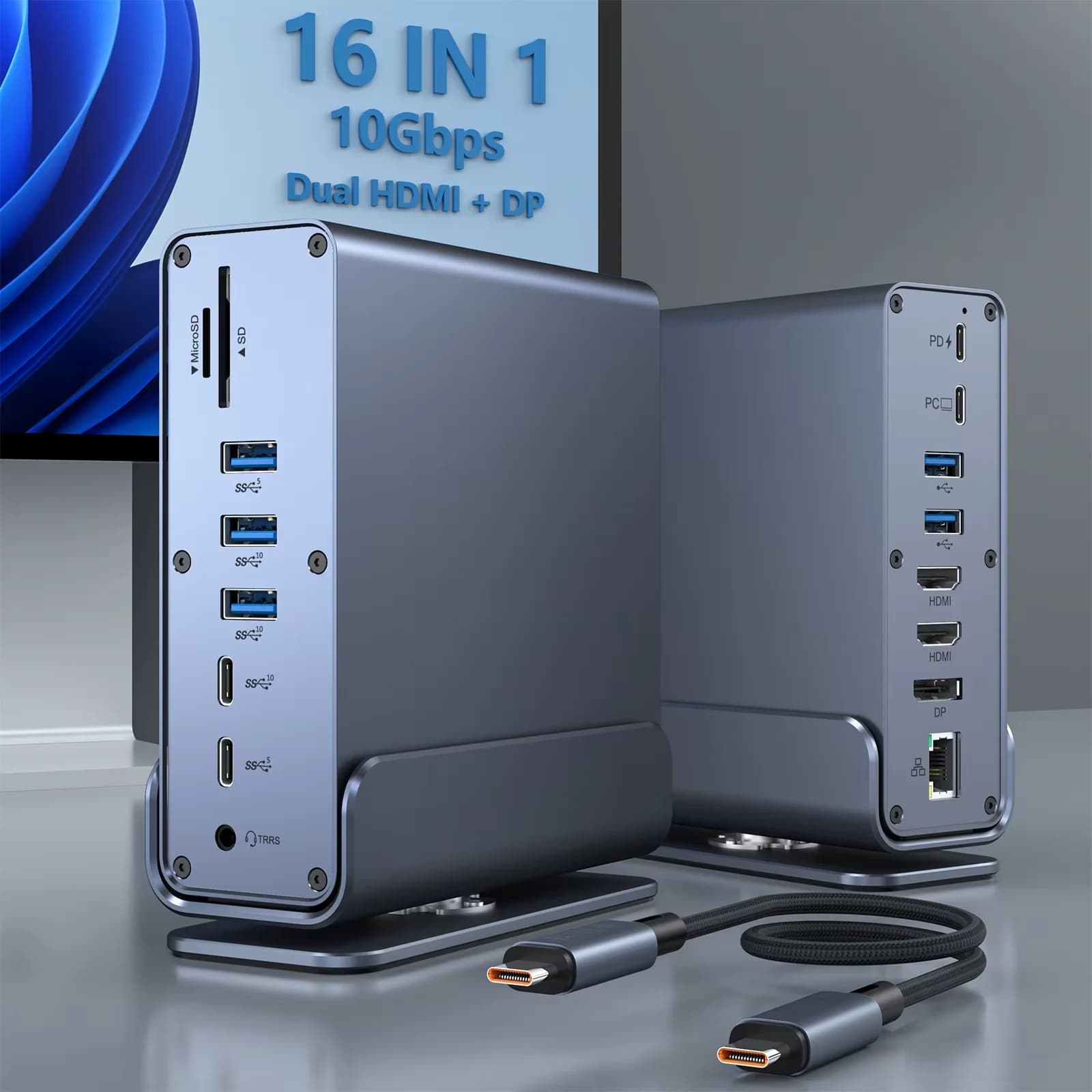 Docking station tipo C hub 15 in 1 FC&EC 4K@60Hz HDMI DisplayPort USB A RJ45 SD TF Adattatore porta audio per laptop MacBook Pro