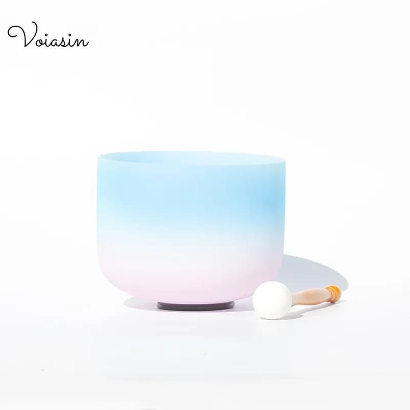Pink+Blue Crystal Singing Bowl Sound Therapy Yoga Music Meditation Musical Instruments with Mallet, O-Ring Set 440Hz / 432Hz