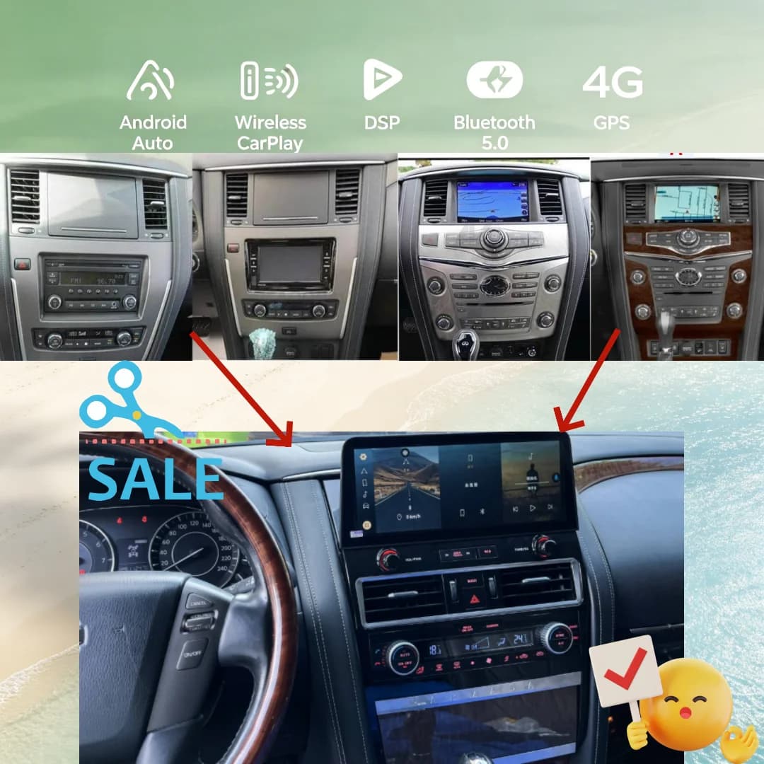 CarPlay Android 14.0 Car Radio For Nissan Armada Patrol Royale SL Y62 QX80 QX56 2010-2023 Navigation Bluetooth Multimedia Player